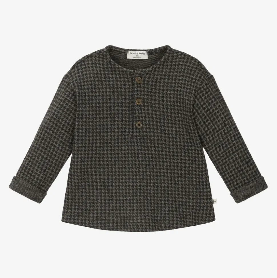 Boys Grey Cotton Houndstooth Top