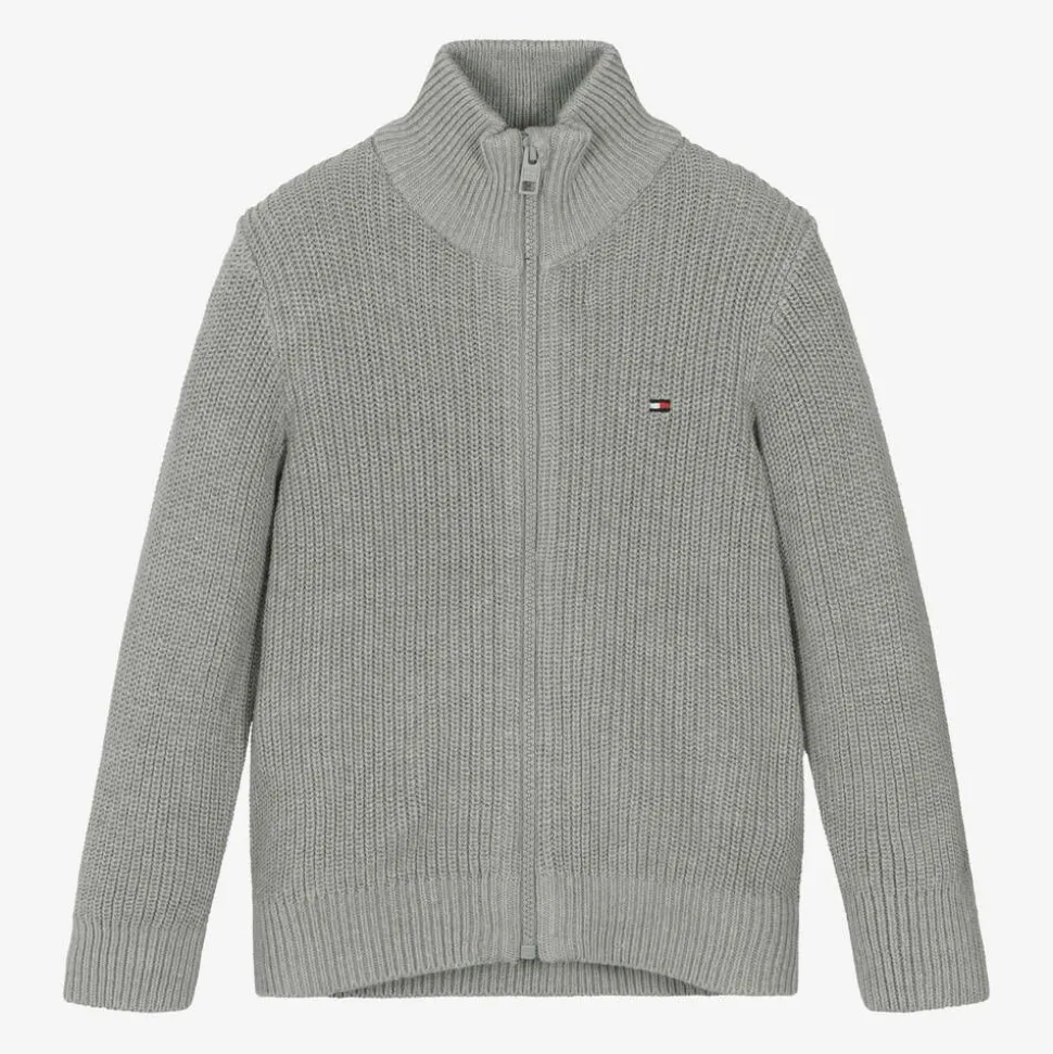 Boys Grey Cotton Knit Cardigan