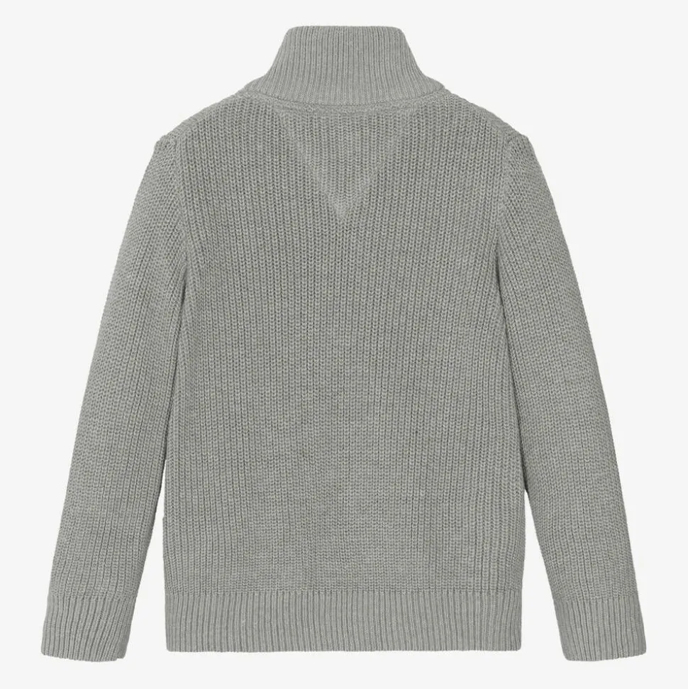 Boys Grey Cotton Knit Cardigan