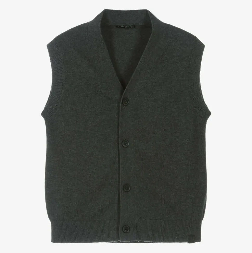 Boys Grey Cotton Knit Waistcoat
