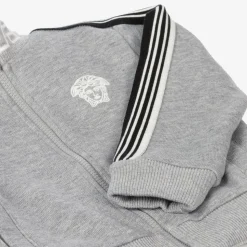 Boys Grey Cotton Medusa Logo Zip-Up Top