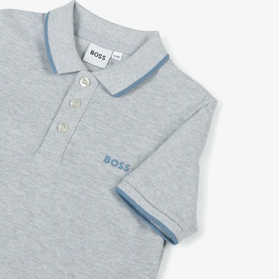 Boys Grey Cotton Polo Shirt