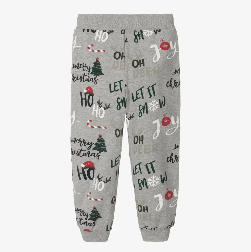 Boys Grey Festive Cotton Joggers