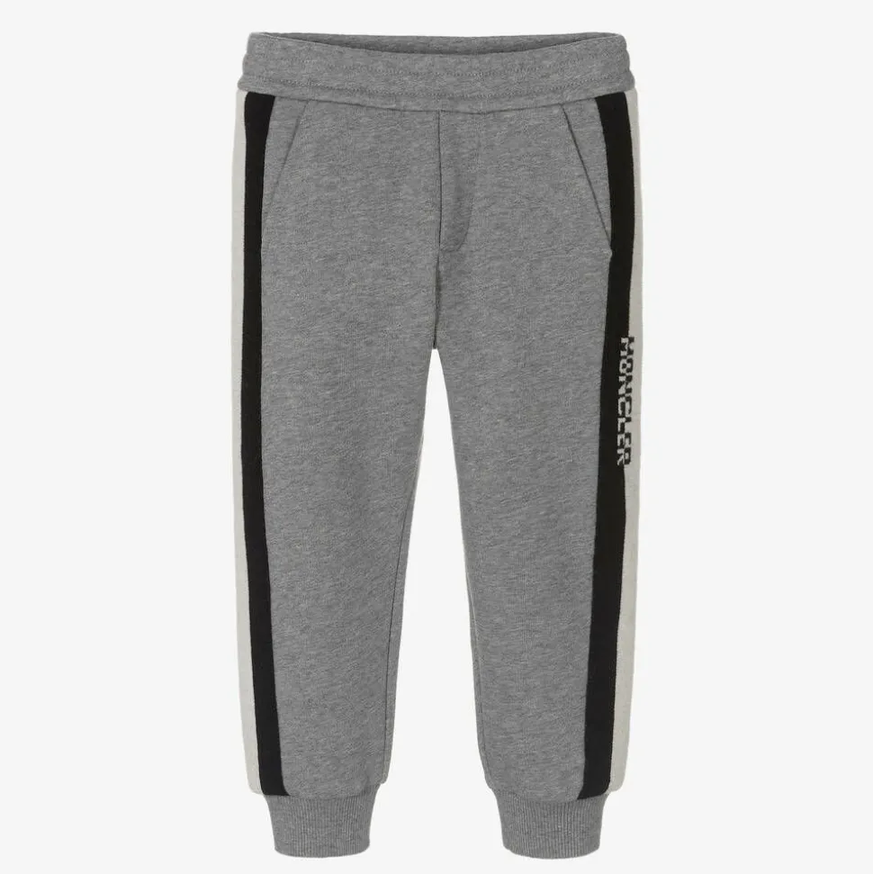 Boys Grey Logo Tape Cotton Joggers