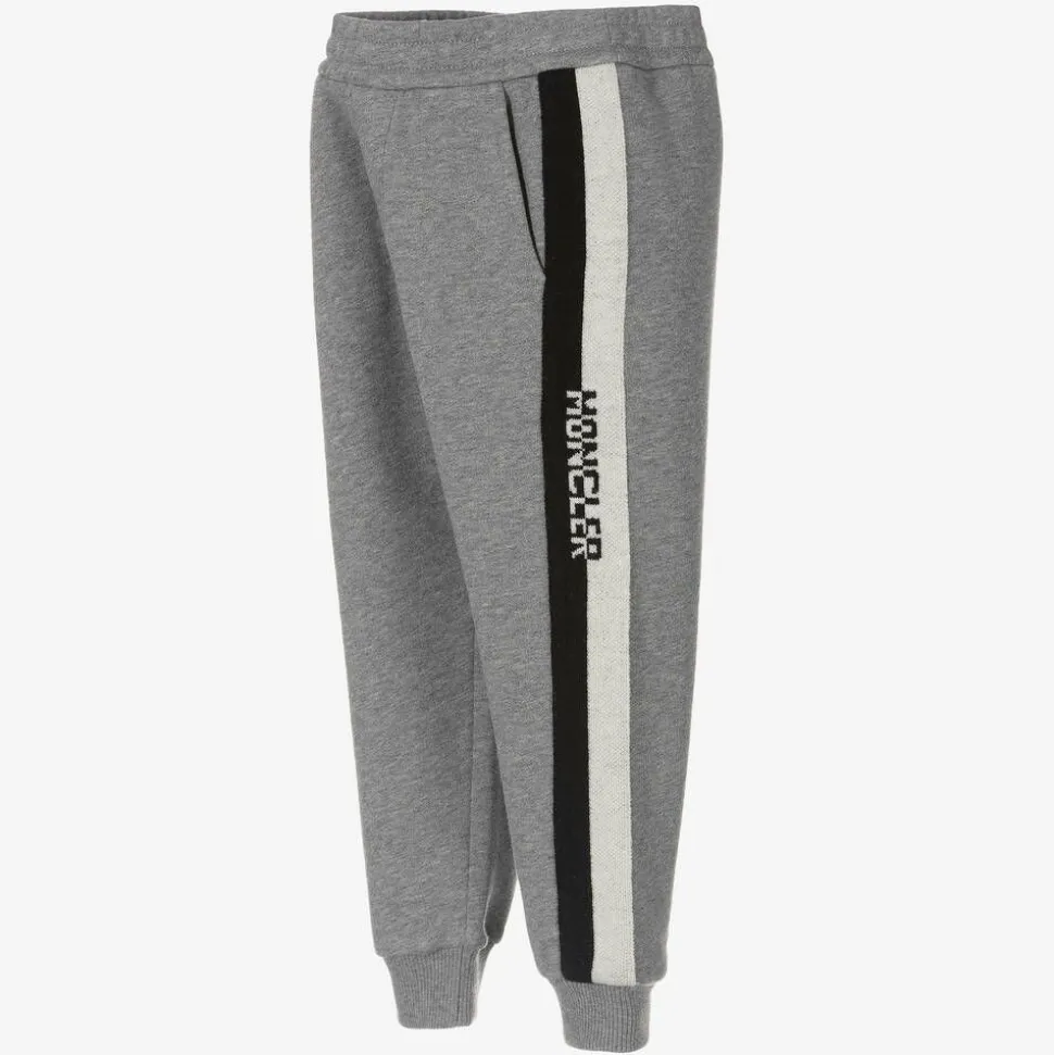 Boys Grey Logo Tape Cotton Joggers