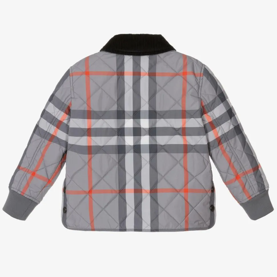 Boys Grey Oversized Check Quilted Jacket