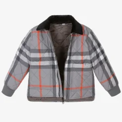 Boys Grey Oversized Check Quilted Jacket