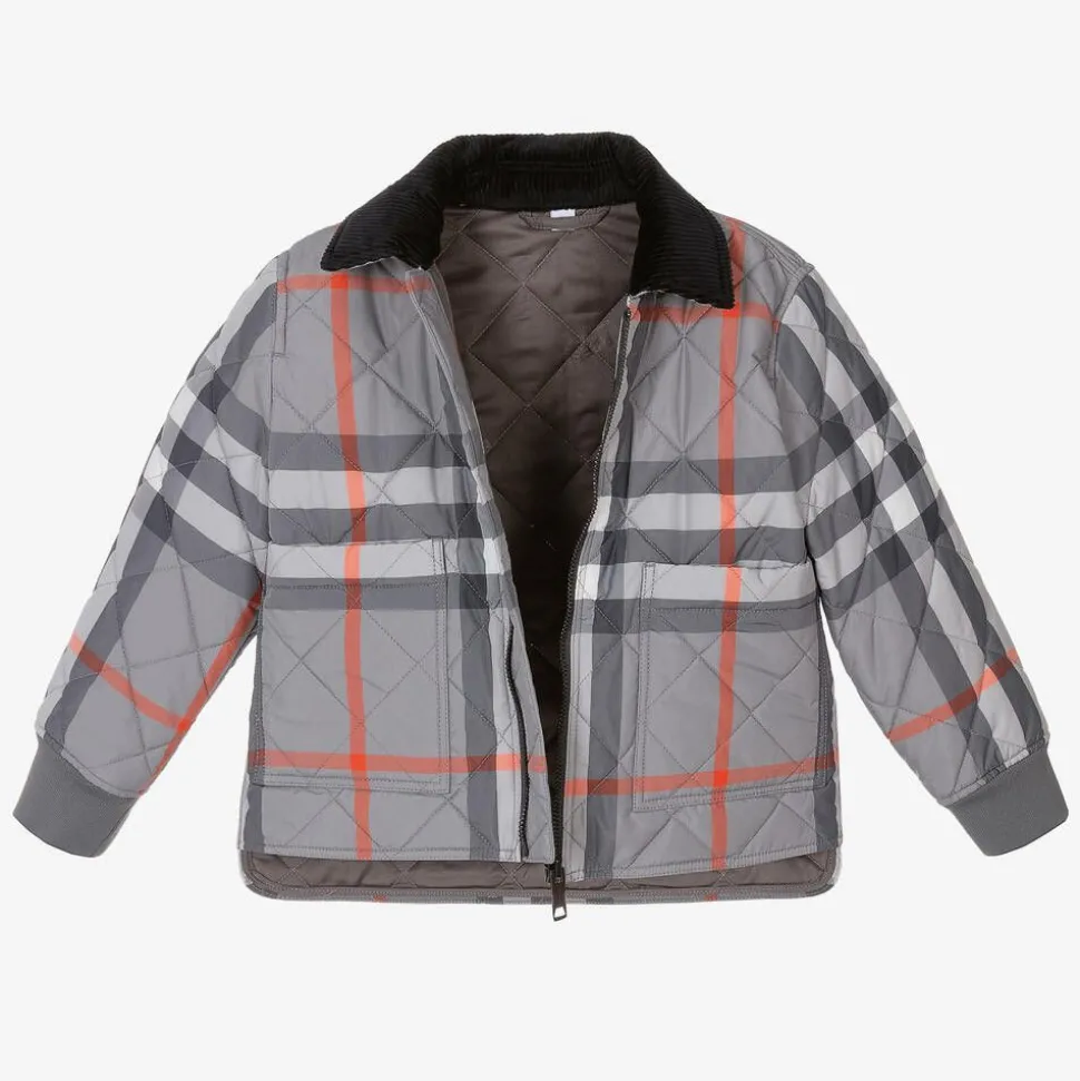 Boys Grey Oversized Check Quilted Jacket