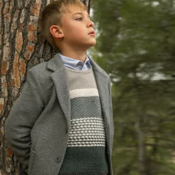 Boys Grey Stripe Knit Sweater