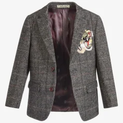 Boys Grey Tweed Tiger Blazer
