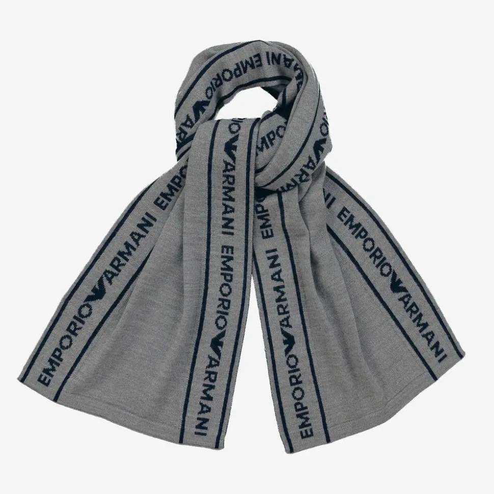 Boys Grey Wool Knit Scarf