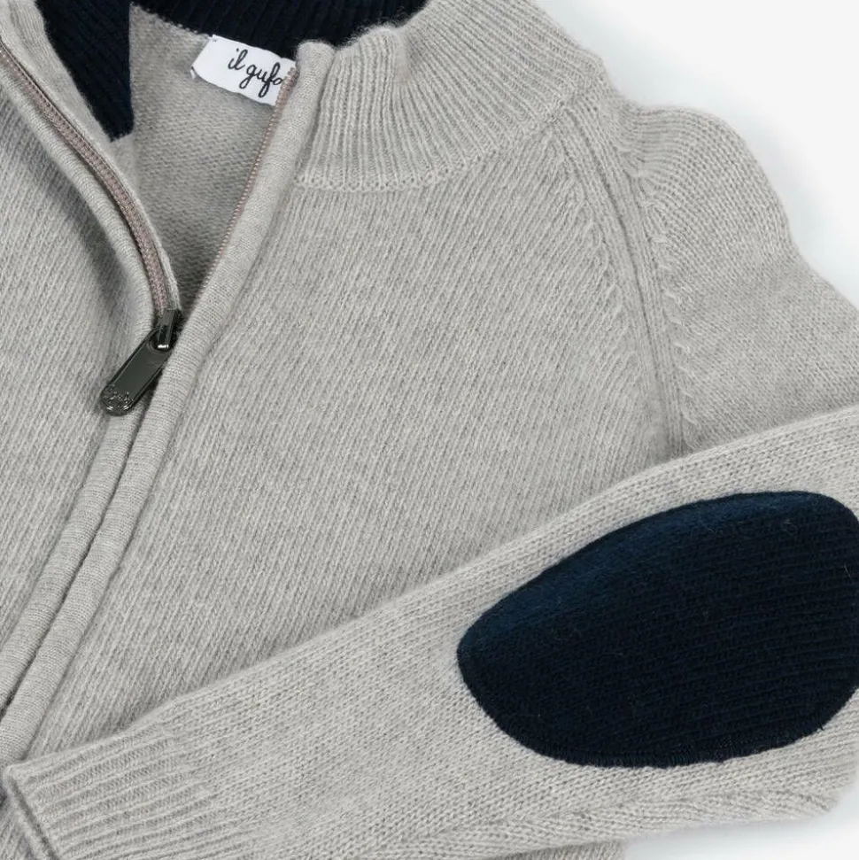 Boys Grey Wool Zip-Up Cardigan