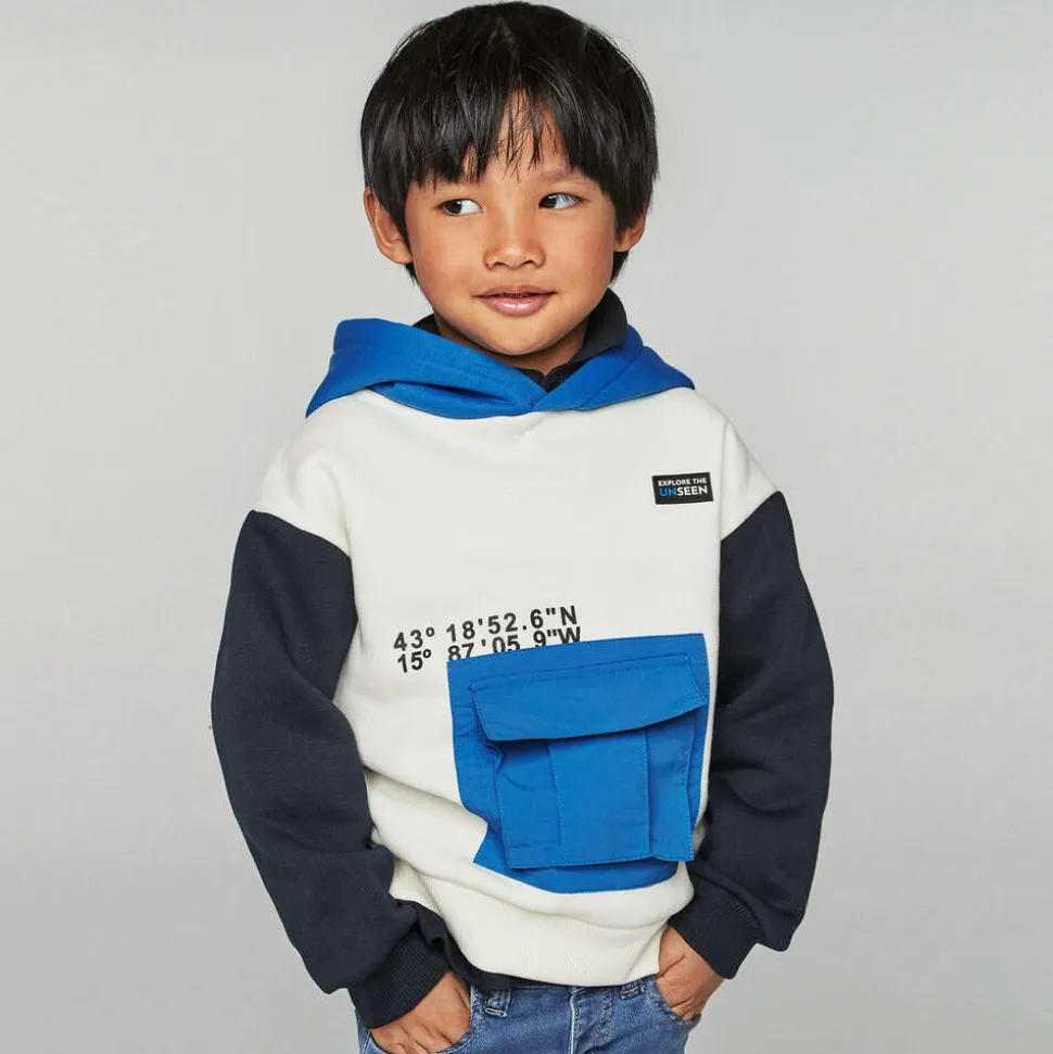 Boys Ivory & Blue Colourblock Hoodie