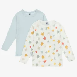 Boys Ivory & Blue Cotton Tops (2 Pack)