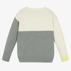 Boys Ivory & Grey Cotton Knit Sweater