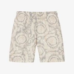 Boys Ivory & Grey Silk Barocco Shorts