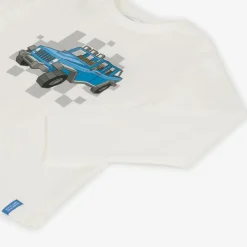 Boys Ivory Cotton Blue Car Print Top