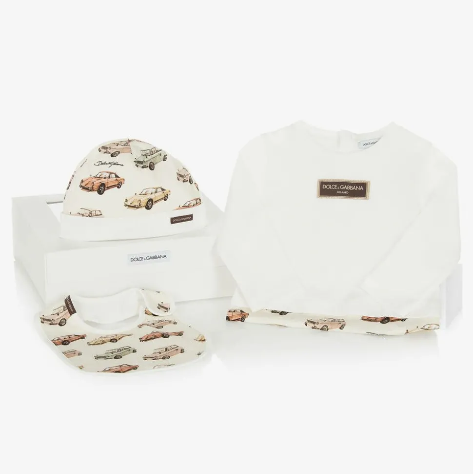 Boys Ivory Cotton Cars Babysuit Gift Set