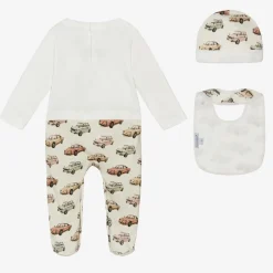 Boys Ivory Cotton Cars Babysuit Gift Set