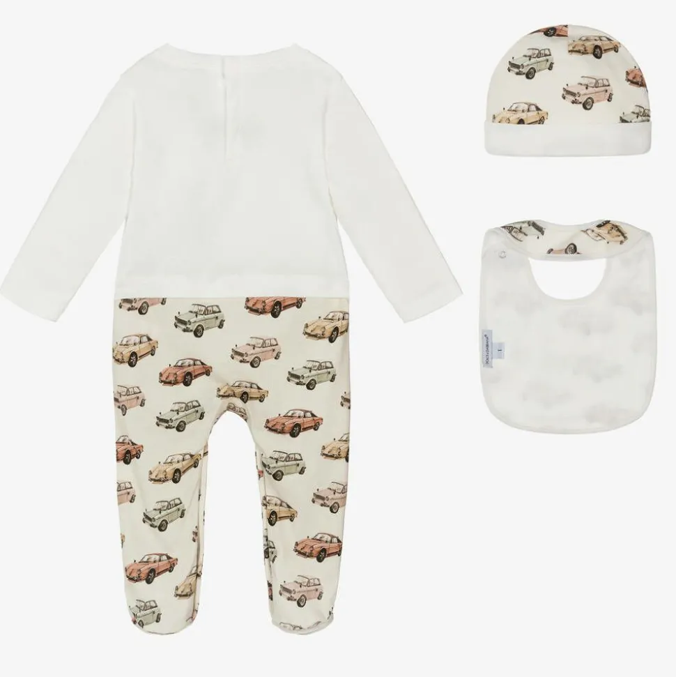Boys Ivory Cotton Cars Babysuit Gift Set