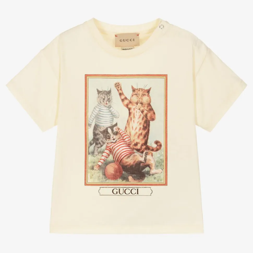 Boys Ivory Cotton Cats T-Shirt