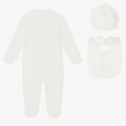 Boys Ivory Cotton Crest Babysuit Set