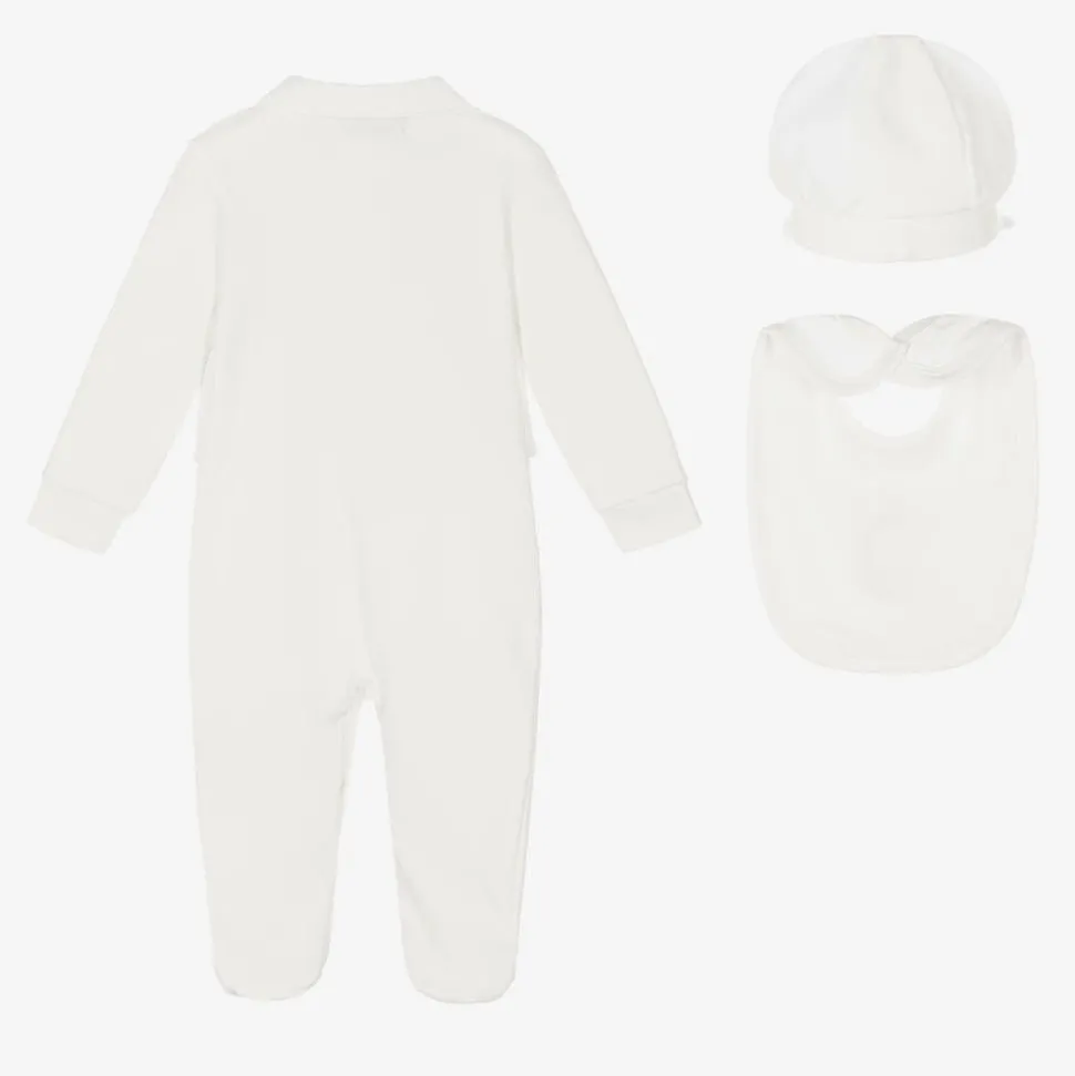 Boys Ivory Cotton Crest Babysuit Set