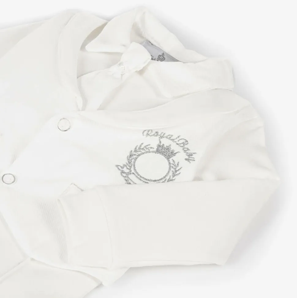 Boys Ivory Cotton Crest Babysuit Set