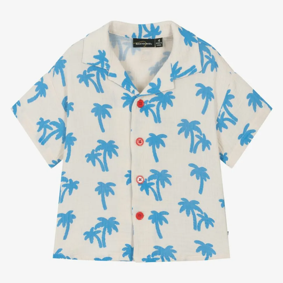 Boys Ivory Cotton Palm Tree Shirt