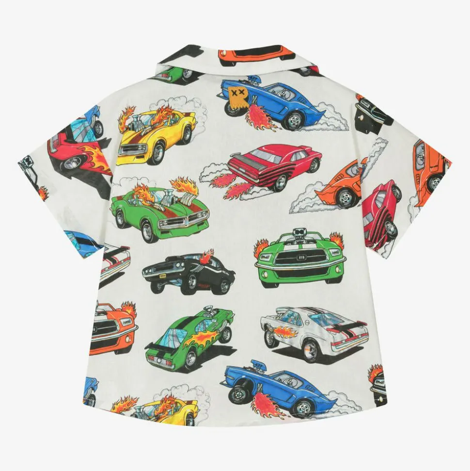 Boys Ivory Cotton Race Car Shirt
