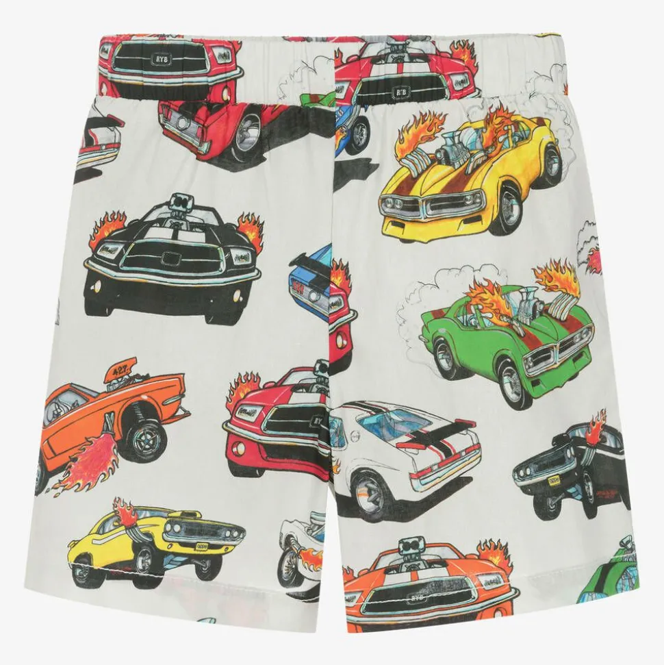 Boys Ivory Cotton Race Car Shorts