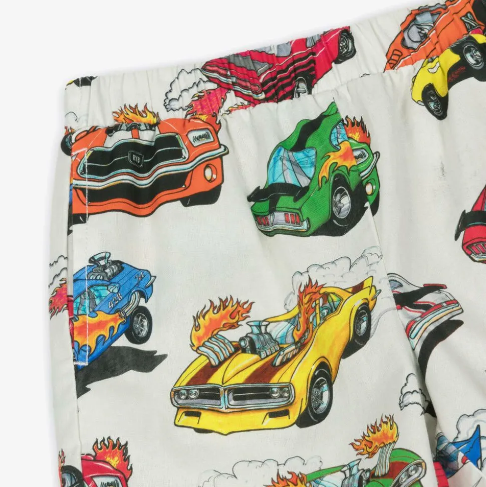 Boys Ivory Cotton Race Car Shorts