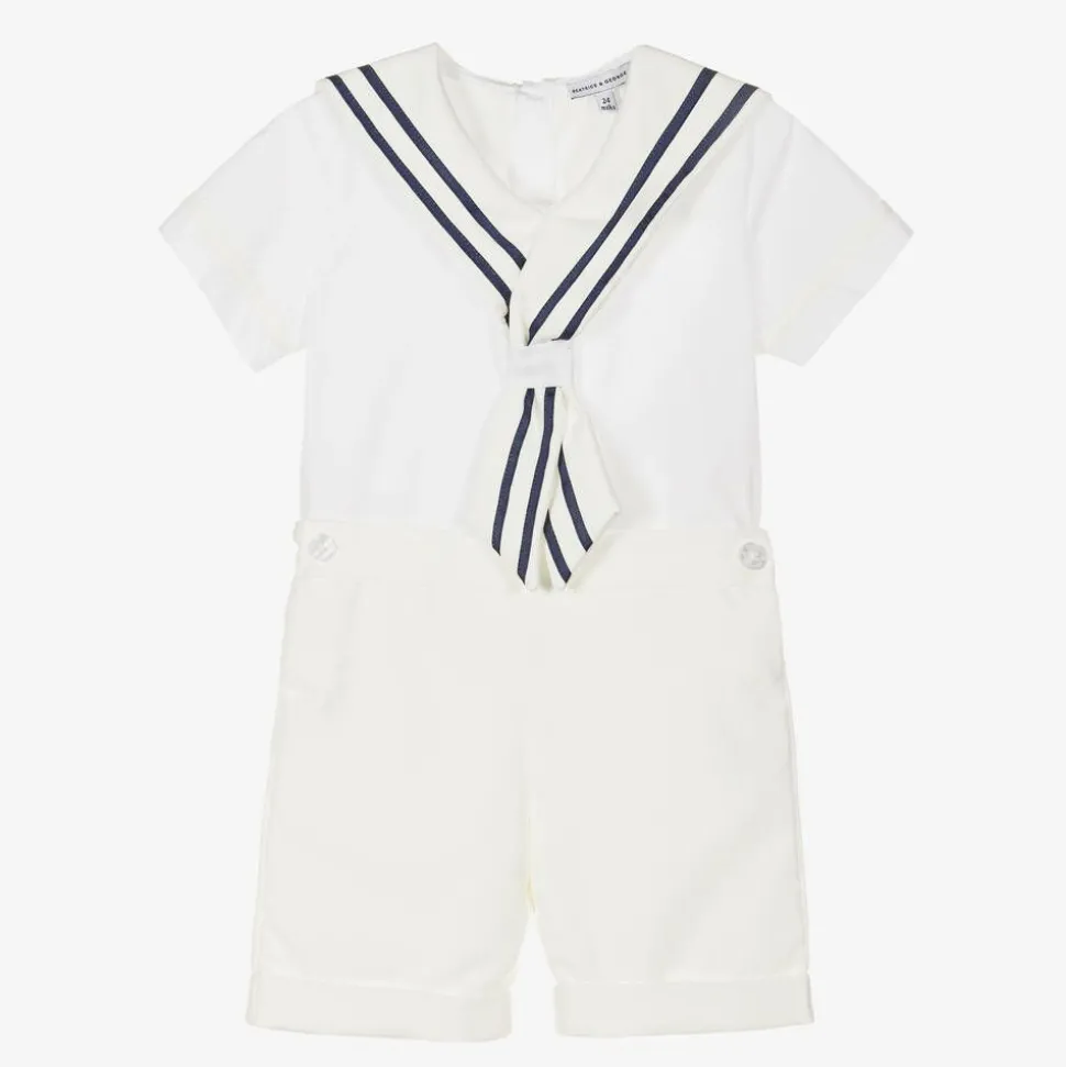 Boys Ivory Cotton Sailor Buster Suit