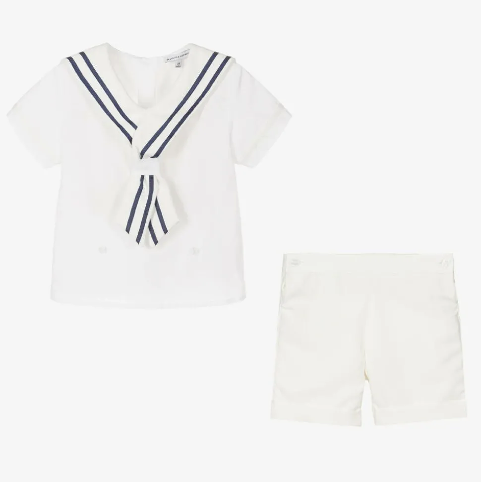 Boys Ivory Cotton Sailor Buster Suit