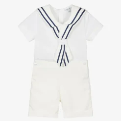 Boys Ivory Cotton Sailor Buster Suit
