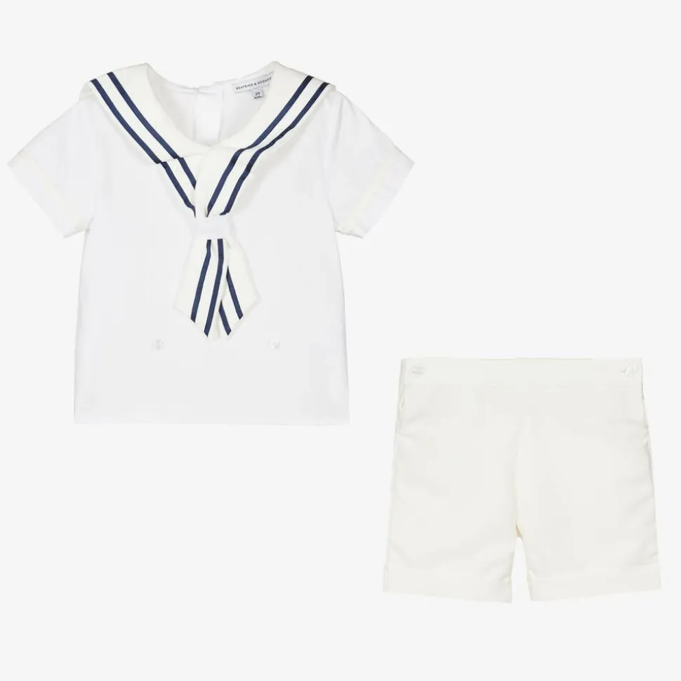 Boys Ivory Cotton Sailor Buster Suit