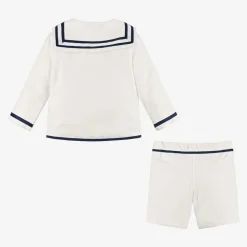 Boys Ivory Herringbone Sailor Shorts Suit
