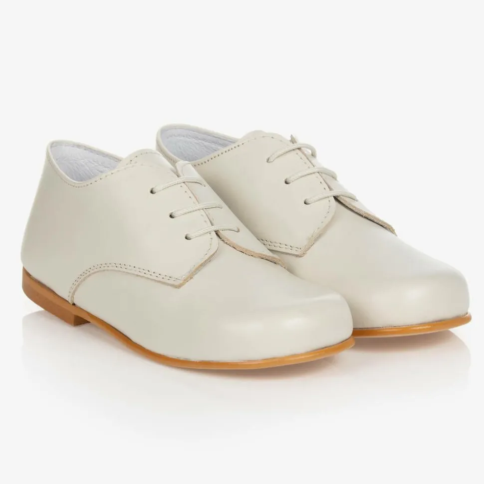 Boys Ivory Lace-Up Leather Shoes