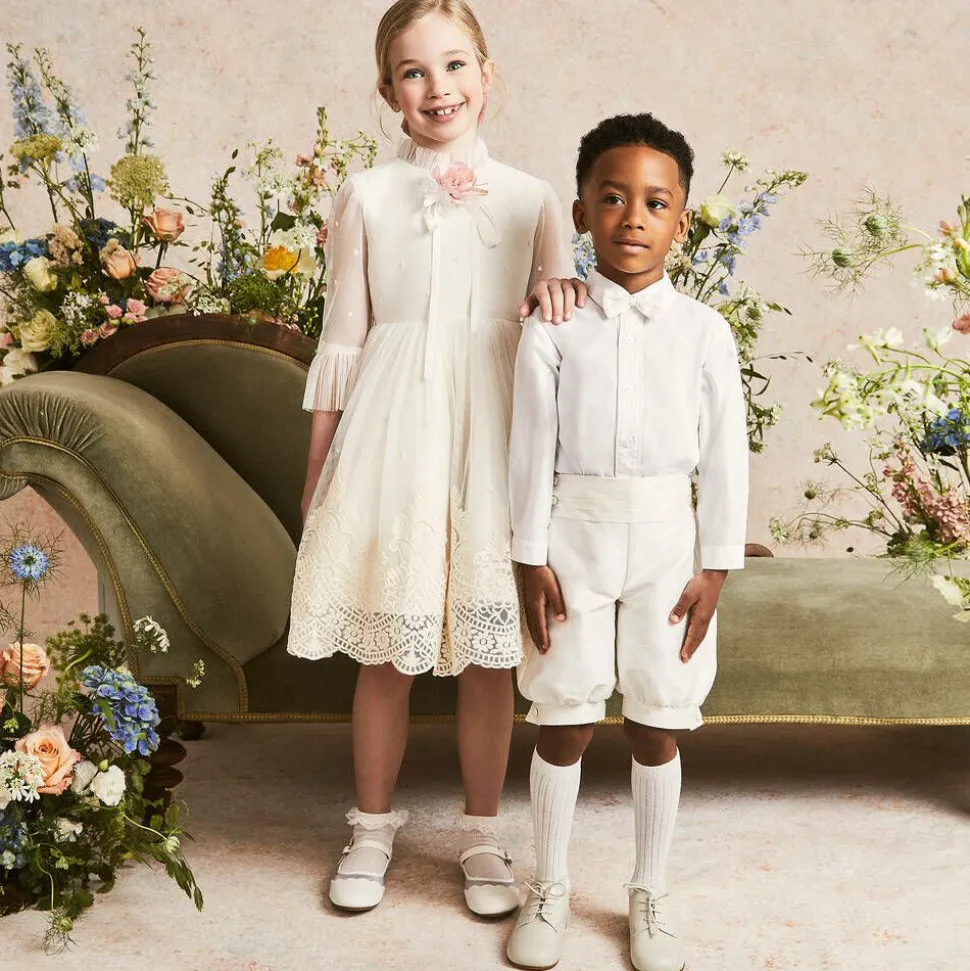 Boys Ivory Lace-Up Leather Shoes