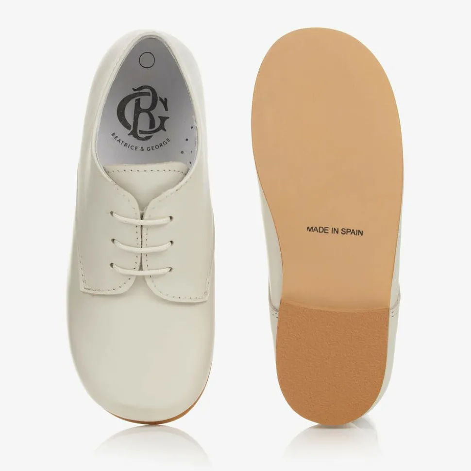 Boys Ivory Lace-Up Leather Shoes