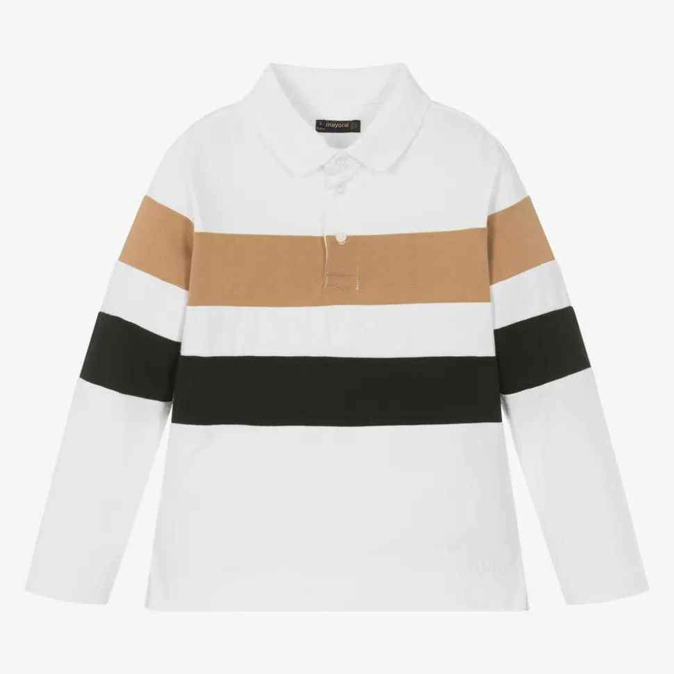 Boys Ivory Stripe Cotton Polo Shirt