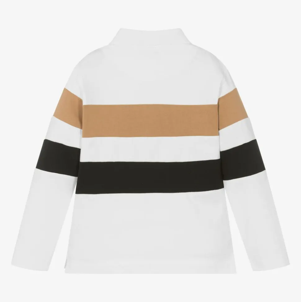 Boys Ivory Stripe Cotton Polo Shirt