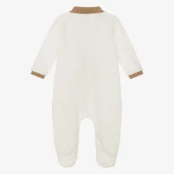 Boys Ivory Velour Babygrow