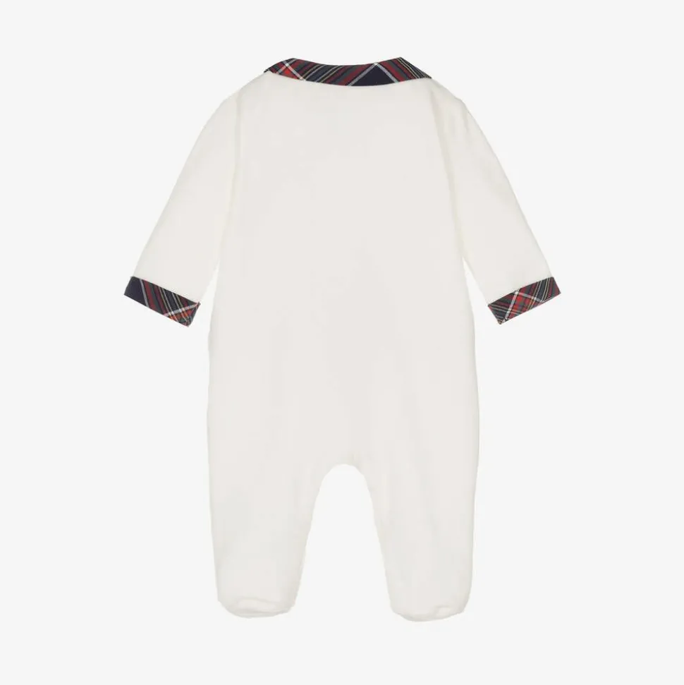 Boys Ivory Velour Babygrow