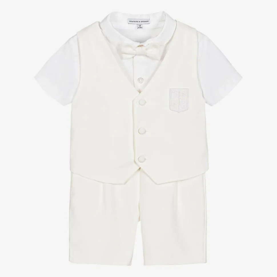 Boys Ivory Viscose Shorts Suit