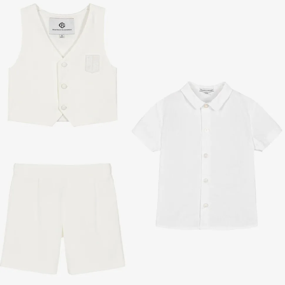 Boys Ivory Viscose Shorts Suit