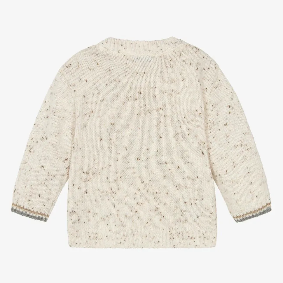 Boys Ivory Wool Knit Bear Sweater