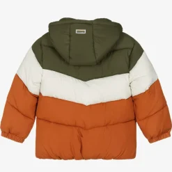 Boys Khaki Green Colourblock Puffer Coat