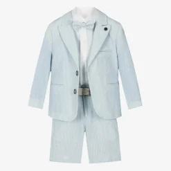 Boys Light Blue Stripe Cotton Shorts Suit