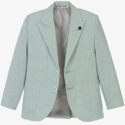 Boys Mint Blue Cotton Stripe Shorts Suit